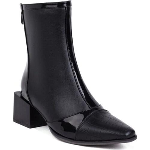 2021 Women Plus Size boots 48 High Heels Ankle Boots Zipper Non-slip Platform Fashion Splicing Winter Casual Party Shoes 33-7