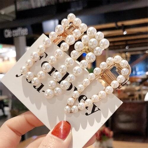 Women Elegant Geometric Pearl Hairpins Korean Style Hair Clips Barrettes Girls Hair Accessories Hair Grips Headwear