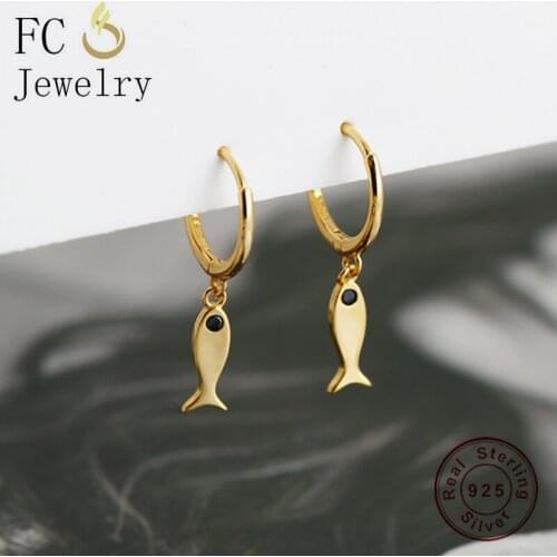 FC Jewelry 925 Sterling Silver Gold Animal Sea Fish Piercing Stud Earring For Women Accessories Exquisite Brincos 2020 Fashion