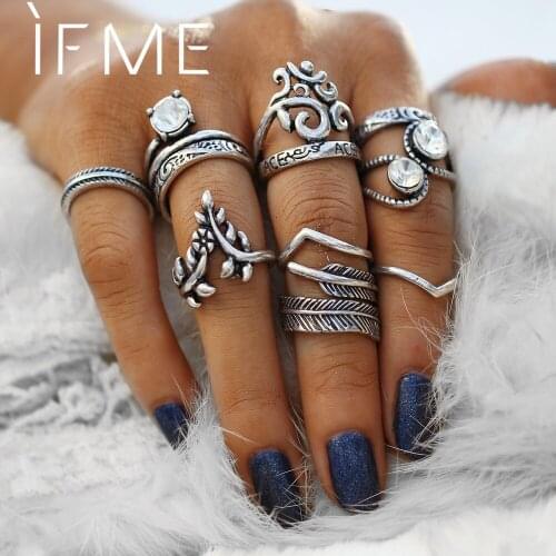 IF ME Vintage Punk Midi Rings Set for Women Mixed Leaves Leaf Flower Crystal Knuckle Joint ring Set Party Gift anel Jewelry