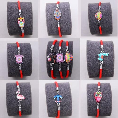 Animal Enamel elephant Owl tortoise charm bracelet friendship gift red thread adjustable wish bracelet woman child jewelry brace