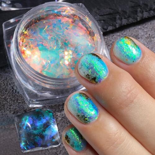 0.1g Fire Opal Nails Powder Crystal Ice Flakes Glitter Irregular Irridescent Sequin UV Gel Holo Nail Art Paillettes LAXR01-07