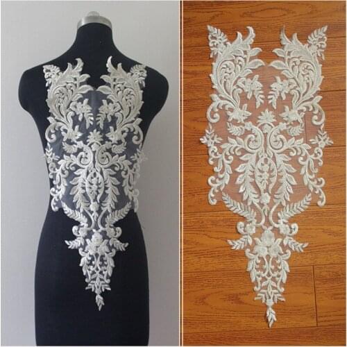 1Pc European Gold White Embroidery Lace Hand-stitched Large Flower Applique Accessories Wedding Dress Clothing Diy Decals