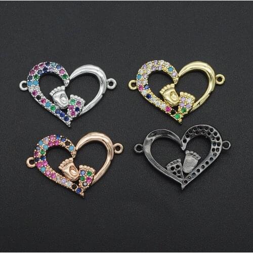 18x27mm 100% CZ Zircon DIY Jewelry Rainbow Heart Connectors Charm Wholesale Factory Sale Jewellery Connector