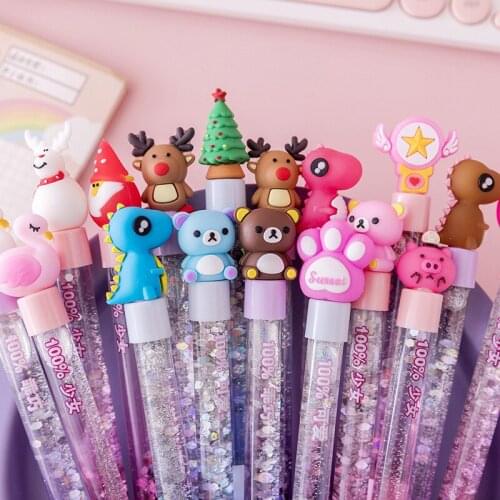 36 pcs/lot Cartoon Animal Quicksand Oil Gel Pen Cute 0.5 mm black ink Signature Pens Office School Writing Supplies gift
