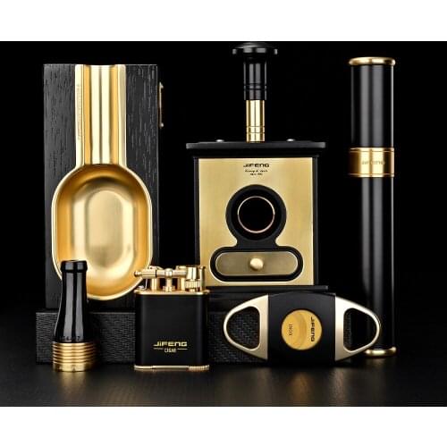 CIGARLOONG Luxury Cigar Gift set Cigar Ashtray Lighter Cigar cutter Cigarette Holder 6 Sets of Smoking Set