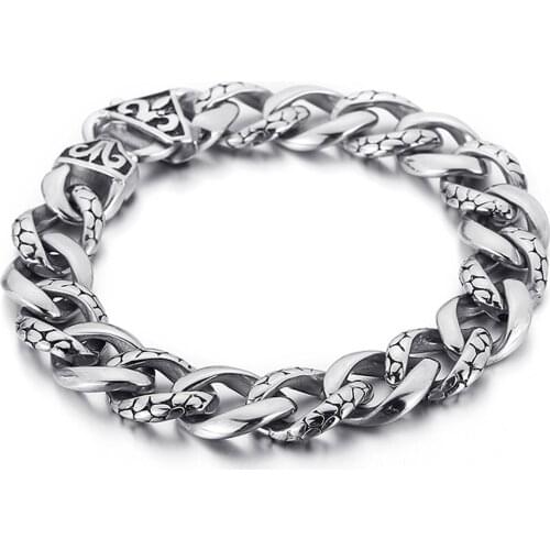 8.66" 13mm Womens Mens Bracelet Stainless Steel Cuban link Chain Bracelets Black Silver Color Fashion Wholesale Jewelry