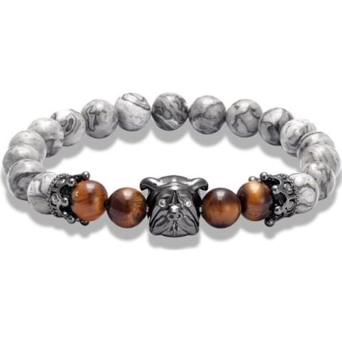 8mm dog elastic gold silver copper cz zircon cubic zirconia beads bohemian Yoga Bracelet agate Onyx Stone Bangles rh5d