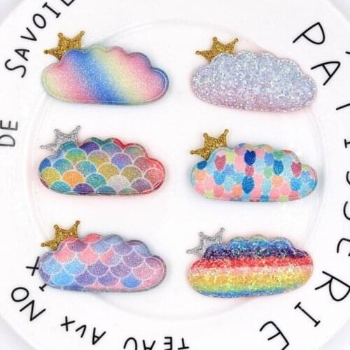 10PCS 5.7*3.1CM Glitter Rainbow Crown Cloud For Girls Children Hair Accessories Craft Supplies,DIY Handmade Materials,Y19030101