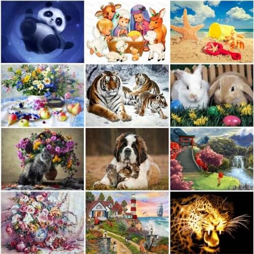 Diy Diamond Painting Five-Pointed Star Shaped Starfish Beautiful Colorful Flowers Oil Painting Wild Animals Tiger Poster