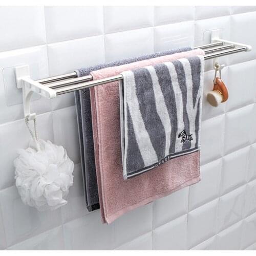 Double bathroom organizer rack Chrome towel Wall Mounted Bathroom Towel Rail Holder Shelf Storage Rack Bar wieszak na reczniki