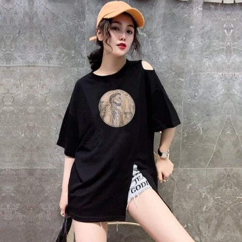 T Shirt Women Graphic T-shirt Harajuku Tops Tee Cute Short Sleeve Animal Tshirt Female Tshirts Womens loose open off shoulder