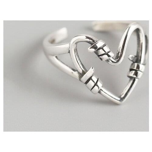 Japan Korean Style 925 Sterling Silver Ins Wind Handmade Lovely Winding Heart-Shaped Ring Design Sense Net Red Ring Wholesale