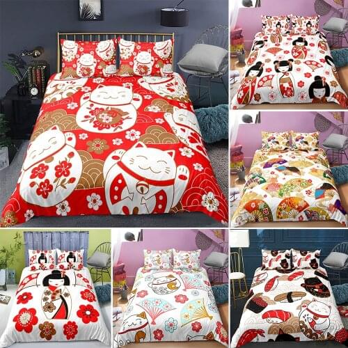 Luxury Home Textile Japanese Cherry Blossoms Style 2/3pcs Queen Size Bedding Set Bed Cover Duvet Covers Pillowcase Sets