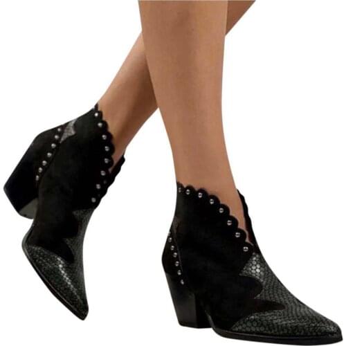 Western Cowboy Boots Women Animal Snake pattern PU Leather High Heels slip on Cowgirl Booties Ankle botas Shoes Martin boots