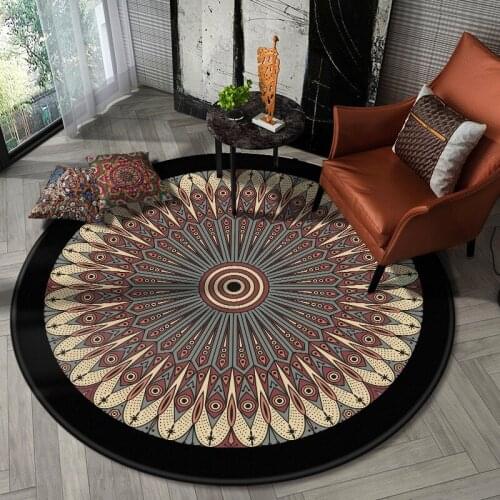 Round Carpet Mandala Carpet Rug Bedroom Bedside Crystal Velvet Printed Mat Computer Chair Non-slip Floor Area Rug Home Decor