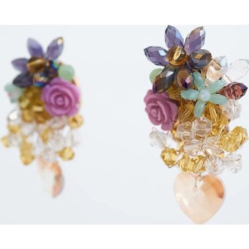 Exaggerated Multi Color Crystal Resin Flowers Drop Earrings for Women Arcylic Rose Floral Big Dangle Earrings Statement Jewelry