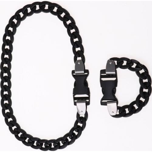 New Fashion Metal Lock Buckle Necklace Hiphop Acrylic Frosted Transparent Cuban Chain Accessory for Couples Rock Choker Bracelet