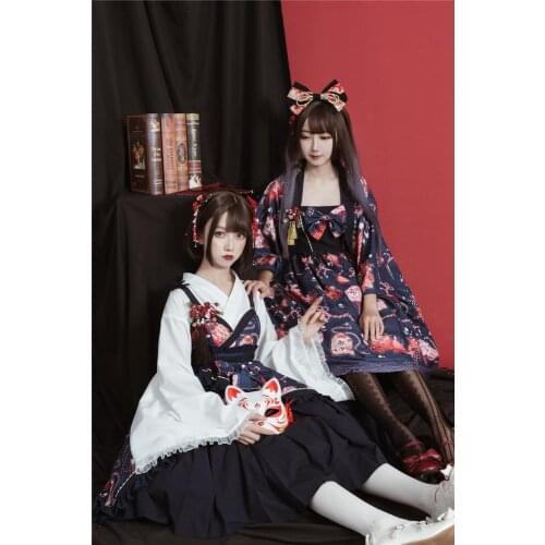 Summer sweet princess lolita strap dress vintage falbala high waist printing victorian dress kawaii girl gothic lolita cos loli