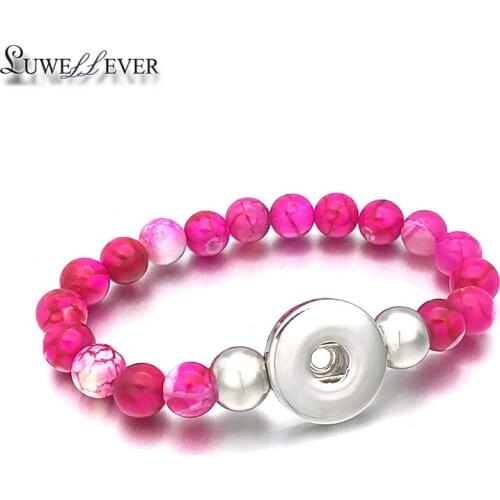 Fashion 023 Interchangeable Candy Colors Expandable Bead Stretch Stone Bracelet 18mm Snap Button Jewelry Bangle For Women Gift