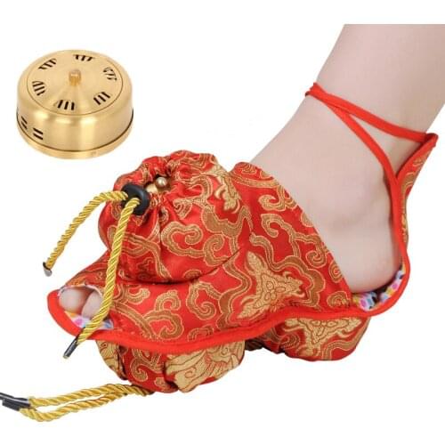 Foot Massager Copper Moxa Box With Velvet Bag Chinese Moxibustion Therapy Heating Acupuncture Foot Sole Moxibustion Box