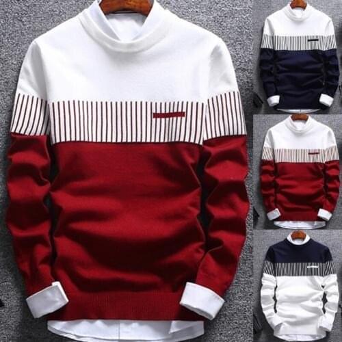 Fashion Mens Knitted Sweater Color Matching O-neck Long-sleeved Sweater Men 2021 Winter High-quality Mens Thick Warm Sweater