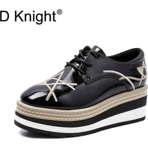 New Fashion Lace Up Ladies Pumps Shoes British Style Women High Heels Oxfords Swing Casual Thick Heel Platform Creepers Sneakers