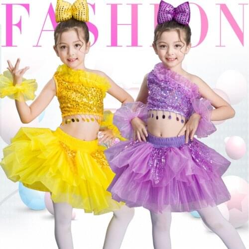 Girls belly dance new style childrens costumes female fluffy skirt sequins children chorus dance costumes performance clothing