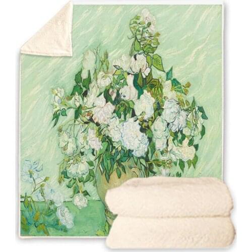 Oil Painting 3D Digital Printed Sherpa Blanket Couch Quilt Cover Travel Bedding Velvet Plush Throw Fleece Blanket Bedspread