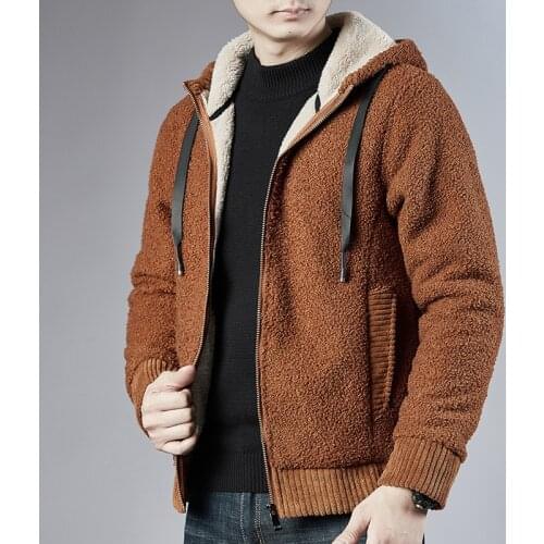 Autumn And Winter Mens Plush Thickened Hooded Cashmere Coat Cardigan Plus Bulky Warm Sweater Jacket For Men Thicken Jacket Coat