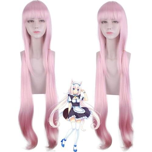 100cm Anime Game NEKOPARA Cosplay Vanilla Women Long Wig Role Playing Wigs Halloween Cosplay Powder Tender Pink