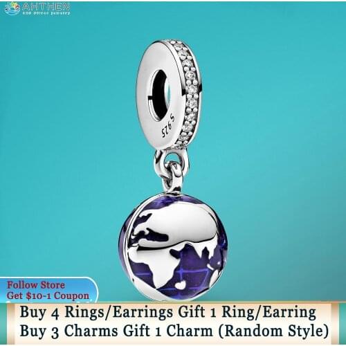 Ahthen 925 Sterling Silver Bead Our Blue Planet Dangle Charm fit Original Pandora Bracelets for Women Jewelry Girl Birthday Gift