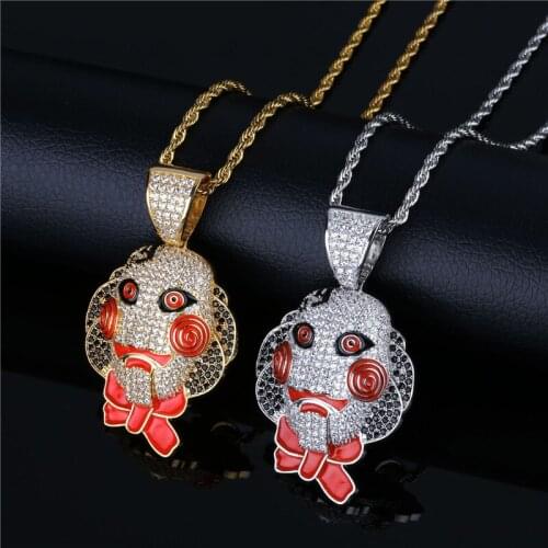 Lucky Sonny Hip Hop Cartoon Mask Pendant Necklace for Halloween Gift Men Women Full CZ Iced Pave Pendants &Necklace Nice Bijoux