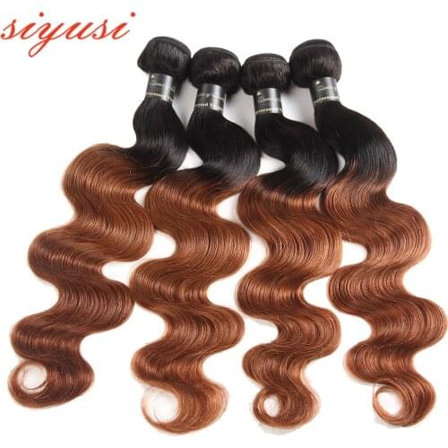 SIYUSI Ombre Indian Body Wave Human Hair Bundles 1B/27 1B/30 1B/99j 1B/Burgundy 1B/4/27 Two/Three Tone Weave Hair Extensions