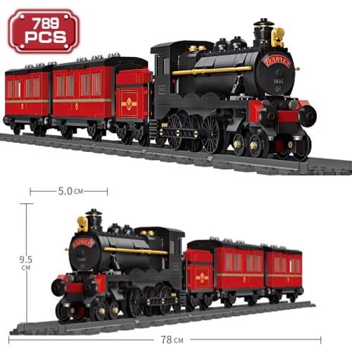 Technical Traffic Vehicle Railway Building Block Red Locomotive Steam Train Brick Long-Distance Assembly Toys For Children Gift