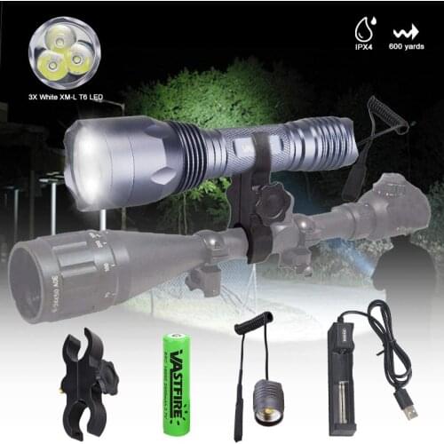 Super Bright 2000lm 3LED Tactical White Light Flashlight Torch Lamp Military Hunting Light Searchlight with 18650 Remote Switch