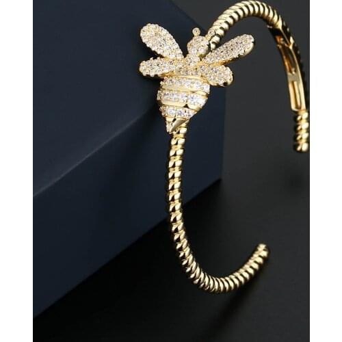 UMGODLY Luxury Brand Bee Bangle Full Cubic Zircon Stones Gold Color Lucky Charms Bracelet Women Fashion Jewelry Gift