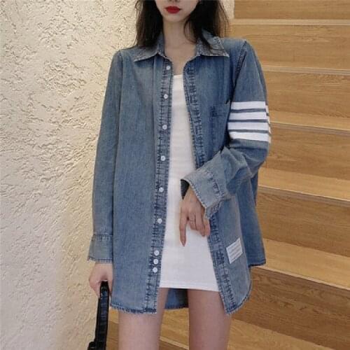 Spring Autumn Harajuku Vintage Denim Shirt Jacket Womans 2021 New Korean Fashion Loose All-Match Long Sleeve Jeans Coat Female