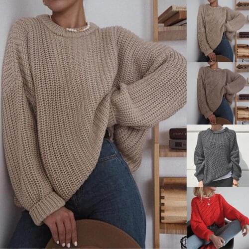 Women Casual O Neck Pullovers Sweater Long Sleeve Solid Color High Quality Oversize Jumper Pullover Autumn Loose Knit Sweater