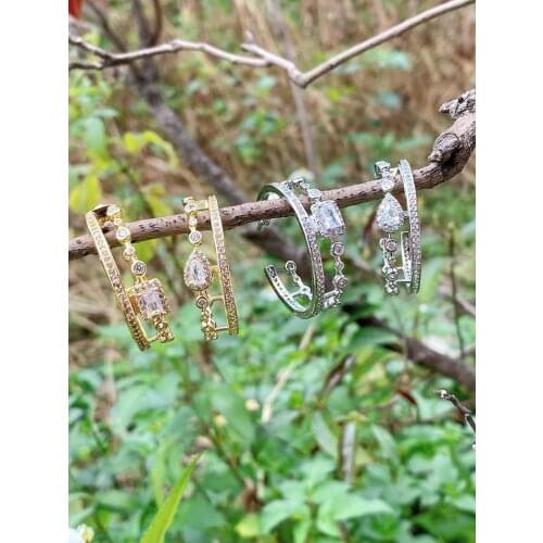 4 Pairs, Vintage Crystal Zirconia Stud Earrings For Women Gold Silver Color CZ Pave Pendientes Mujer 2021 NEW Female Jewelry