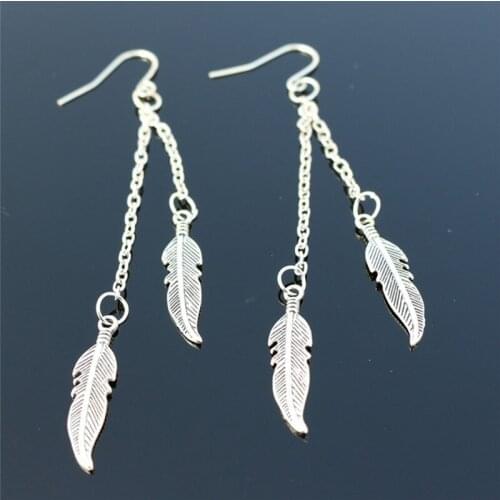 Korean Style Long Tassel Feather Dangle Earing Brincos Femininos Leaf Drop Earrings For Women Fashion Bohemian Jewelry