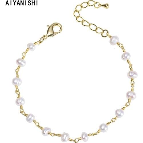 AIYANISHI 18K Gold Filled Chain Bracelet for Girls Flower Women Natural Freshwater Pearls Bracelets Jewelry Gifts Drop Shipping