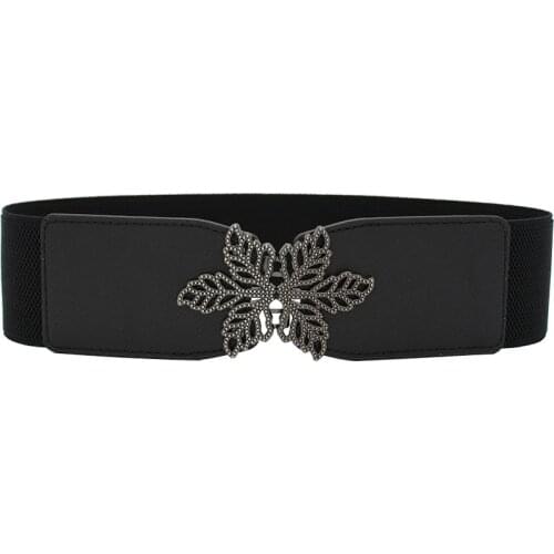 Gothic Punk PU Wide Corset Belts for Women Black buckle leaf Red Dress Cummerbunds Elastic Slim Waistband coat new Waist Belts