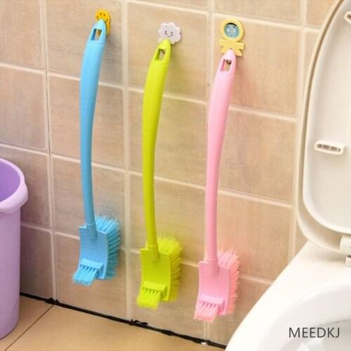 1 thick plastic long handle, double side to remove dead corner soft hair cleaning toilet brush toilet curved toilet brush gap br
