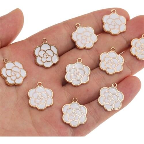 10pcs/lot Black White Enamel Flowers Alloy Charms DIY Bracelet Necklace For Jewelry Making Accessories