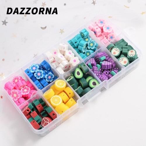 200Pcs Fruit/Flower Shape Clay Spacer Beads Mixed Polymer Loose Beads For Jewelry Making DIY Bracelet Necklace Accessories