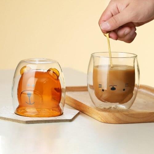 300 ml Double-layer Glass Cup Creative Cute Carton Bear Heat-resistant Coffee Milk Juice Beer Cups Teacup for Lady