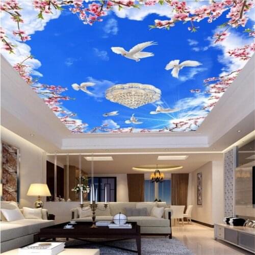 Wellyu Custom Wallpaper 3d murals Blue Sky White Cloud Flower White Pigeon Ceiling Zenith Mural Living Room Hotel 3d wallpaper