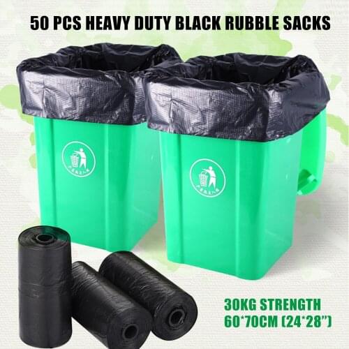 50Pcs Black Plastic Bags 24''*28'' Durable Bucket garbage For Builders waste Garden Waste