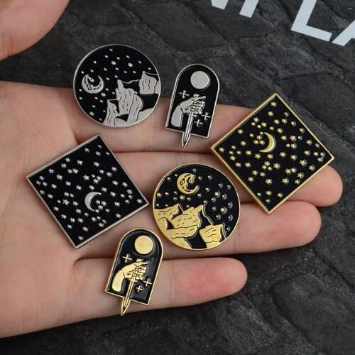 Antique Moon Star Dagger Alloy Brooch Jacket Jeans Handbag Enamel Brooches Metal Badges on Backpack